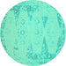 Round Machine Washable Abstract Turquoise Contemporary Area Rugs, wshcon139turq