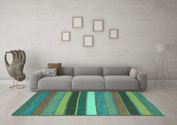 Machine Washable Abstract Turquoise Contemporary Area Rugs in a Living Room,, wshcon1400turq