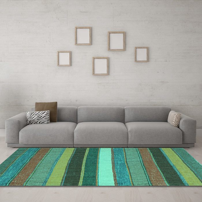 Machine Washable Abstract Turquoise Contemporary Area Rugs in a Living Room,, wshcon1400turq