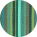 Round Machine Washable Abstract Turquoise Contemporary Area Rugs, wshcon1400turq