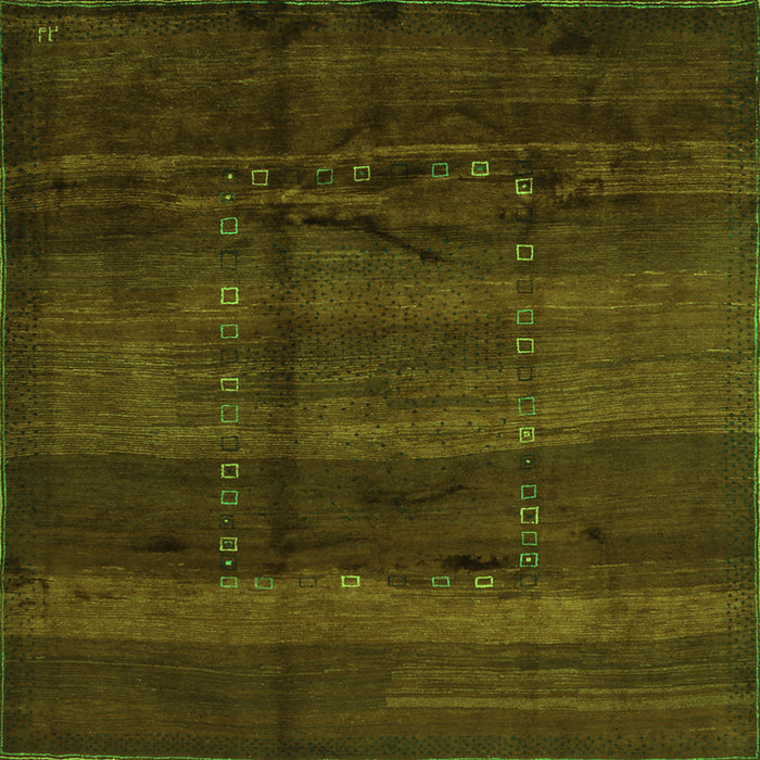 Round Machine Washable Abstract Green Contemporary Area Rugs, wshcon1401grn