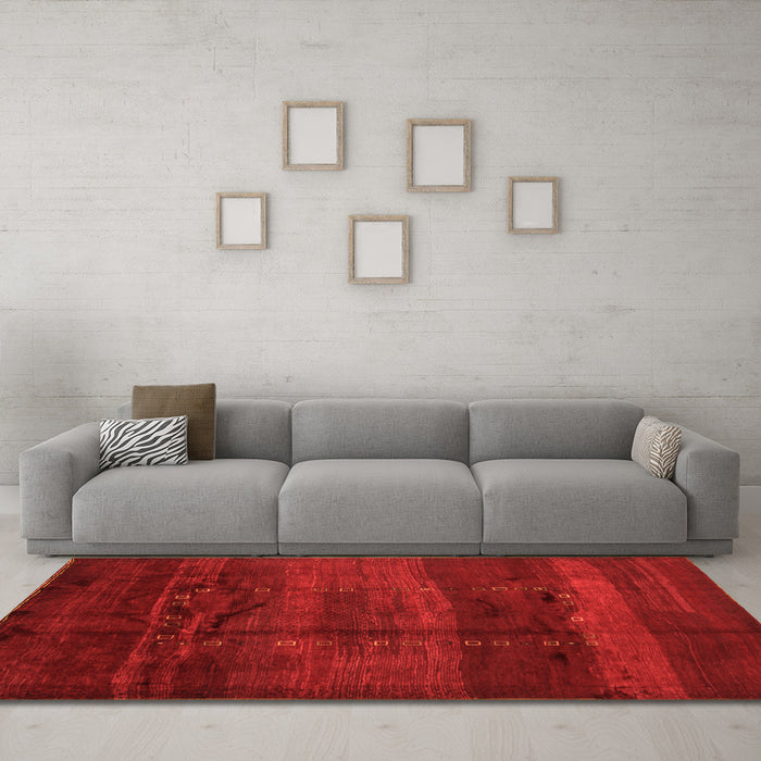 Machine Washable Abstract Orange Contemporary Area Rugs in a Living Room, wshcon1401org