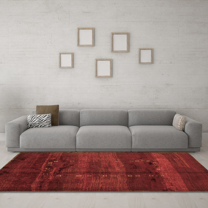 Machine Washable Abstract Brown Contemporary Rug in a Living Room,, wshcon1401brn