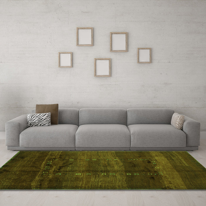 Machine Washable Abstract Green Contemporary Area Rugs in a Living Room,, wshcon1401grn