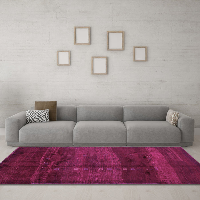Machine Washable Abstract Purple Contemporary Area Rugs in a Living Room, wshcon1401pur