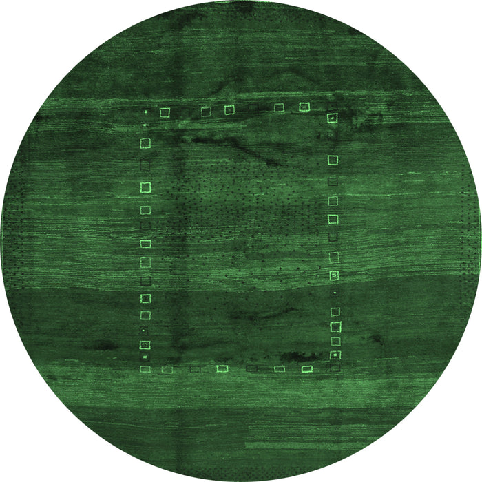 Round Machine Washable Abstract Emerald Green Contemporary Area Rugs, wshcon1401emgrn