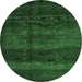 Round Abstract Emerald Green Contemporary Rug, con1401emgrn