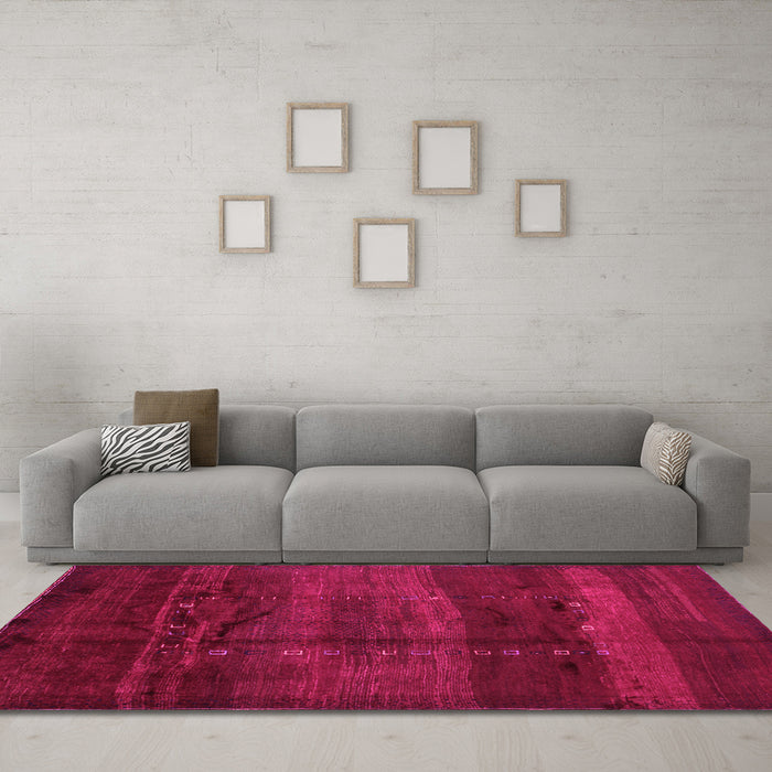 Machine Washable Abstract Pink Contemporary Rug in a Living Room, wshcon1401pnk