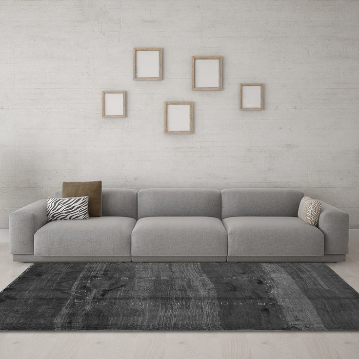 Machine Washable Abstract Gray Contemporary Rug in a Living Room,, wshcon1401gry