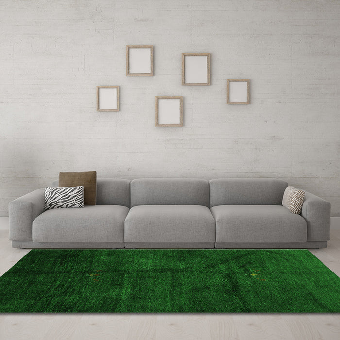 Machine Washable Abstract Green Contemporary Area Rugs in a Living Room,, wshcon1402grn