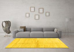 Machine Washable Solid Yellow Modern Rug in a Living Room, wshcon1403yw