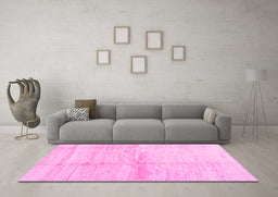 Machine Washable Solid Pink Modern Rug in a Living Room, wshcon1403pnk