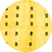 Round Machine Washable Solid Yellow Modern Rug, wshcon1404yw