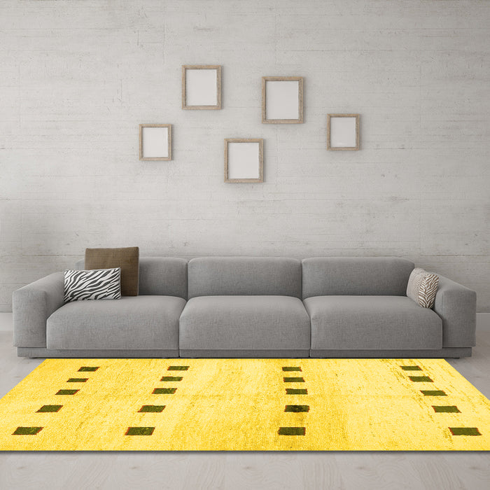 Machine Washable Solid Yellow Modern Rug in a Living Room, wshcon1404yw