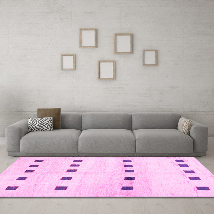 Machine Washable Solid Pink Modern Rug in a Living Room, wshcon1404pnk
