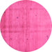 Round Machine Washable Abstract Pink Contemporary Rug, wshcon1405pnk