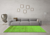 Machine Washable Abstract Green Contemporary Rug, wshcon1405grn