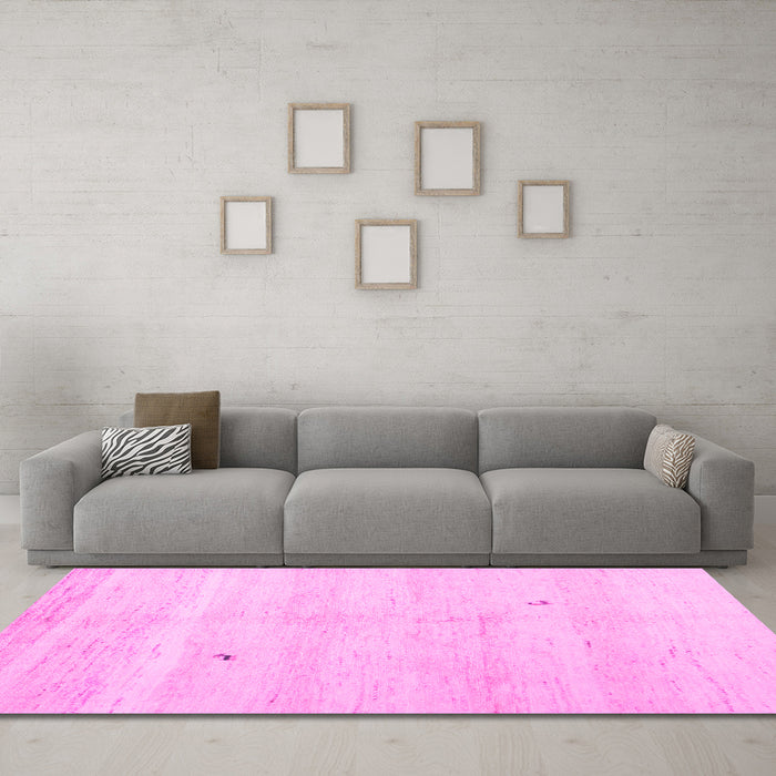 Machine Washable Solid Pink Modern Rug in a Living Room, wshcon1406pnk