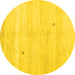 Round Machine Washable Solid Yellow Modern Rug, wshcon1406yw