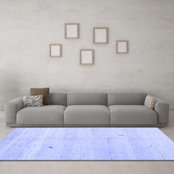 Machine Washable Solid Blue Modern Rug in a Living Room, wshcon1406blu