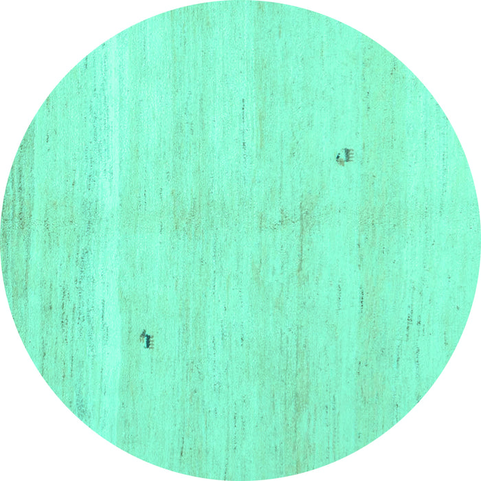 Round Machine Washable Solid Turquoise Modern Area Rugs, wshcon1406turq