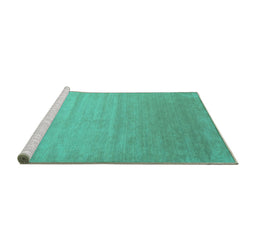 Sideview of Machine Washable Abstract Turquoise Contemporary Area Rugs, wshcon1407turq