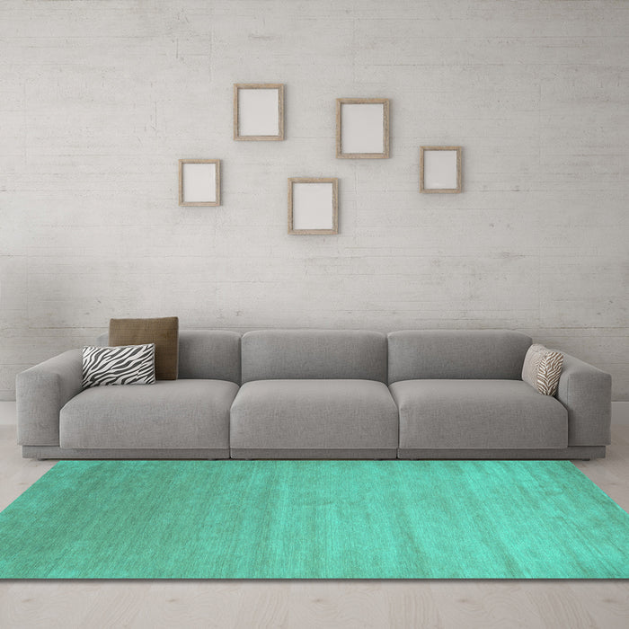 Machine Washable Abstract Turquoise Contemporary Area Rugs in a Living Room,, wshcon1407turq