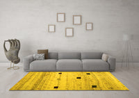 Machine Washable Abstract Yellow Contemporary Rug, wshcon1408yw