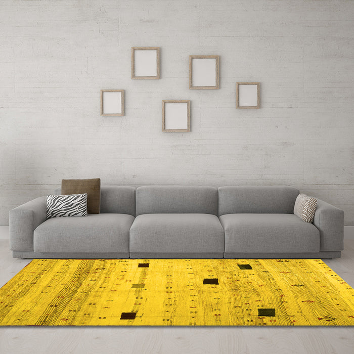 Machine Washable Abstract Yellow Contemporary Rug in a Living Room, wshcon1408yw