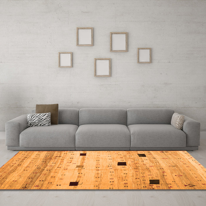Machine Washable Abstract Orange Contemporary Area Rugs in a Living Room, wshcon1408org