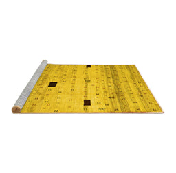 Sideview of Machine Washable Abstract Yellow Contemporary Rug, wshcon1408yw