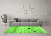 Machine Washable Abstract Green Contemporary Rug, wshcon1408grn