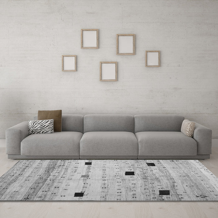 Machine Washable Abstract Gray Contemporary Rug in a Living Room,, wshcon1408gry
