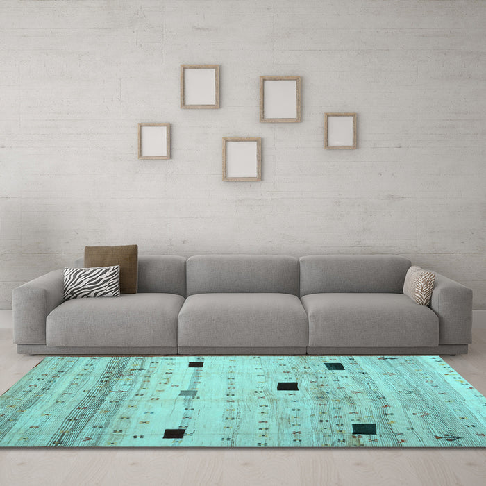 Machine Washable Abstract Light Blue Contemporary Rug in a Living Room, wshcon1408lblu