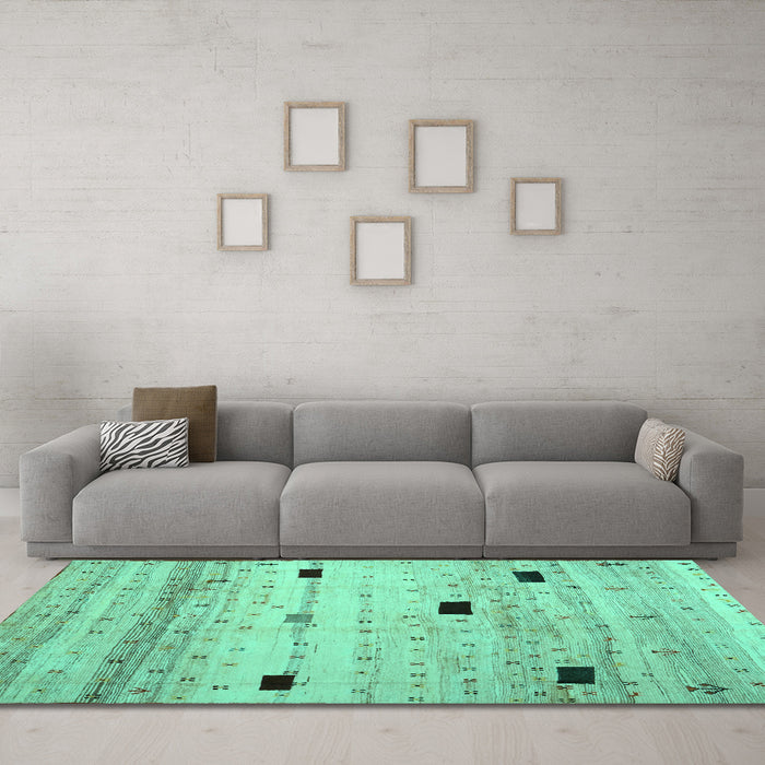 Machine Washable Abstract Turquoise Contemporary Area Rugs in a Living Room,, wshcon1408turq