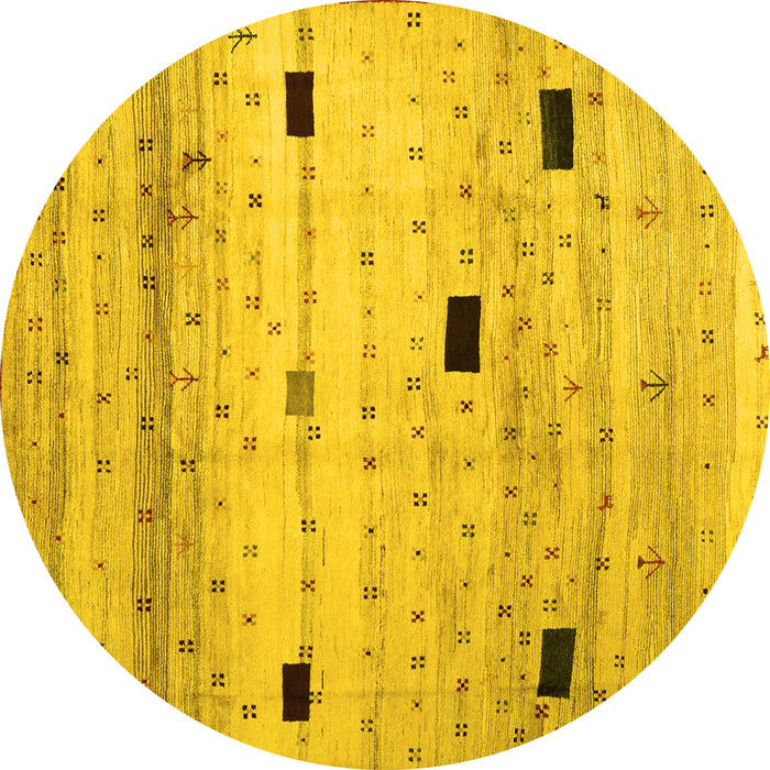 Round Machine Washable Abstract Yellow Contemporary Rug, wshcon1408yw