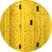 Round Machine Washable Abstract Yellow Contemporary Rug, wshcon1408yw