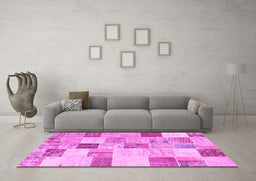 Machine Washable Patchwork Pink Transitional Rug in a Living Room, wshcon1409pnk