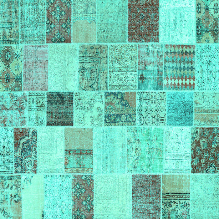 Square Machine Washable Patchwork Turquoise Transitional Area Rugs, wshcon1409turq