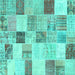 Square Machine Washable Patchwork Turquoise Transitional Area Rugs, wshcon1409turq