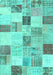 Machine Washable Patchwork Turquoise Transitional Area Rugs, wshcon1409turq