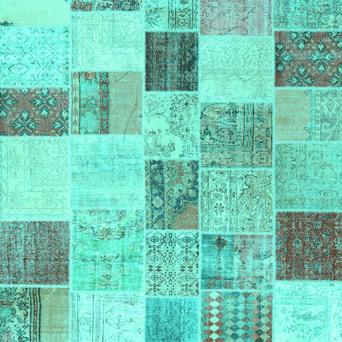 Machine Washable Patchwork Turquoise Transitional Area Rugs, wshcon1409turq