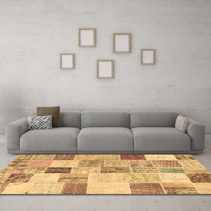Machine Washable Patchwork Brown Transitional Rug in a Living Room,, wshcon1409brn