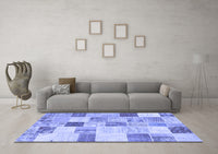 Machine Washable Patchwork Blue Transitional Rug, wshcon1409blu