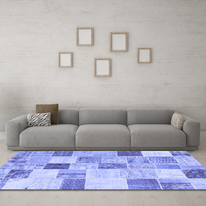Machine Washable Patchwork Blue Transitional Rug in a Living Room, wshcon1409blu