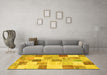 Machine Washable Patchwork Yellow Transitional Rug in a Living Room, wshcon1409yw