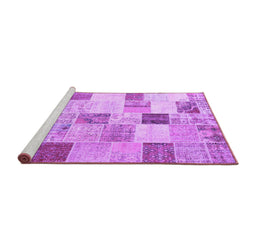 Sideview of Machine Washable Patchwork Purple Transitional Area Rugs, wshcon1409pur