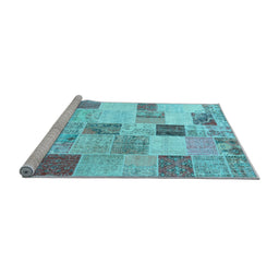 Sideview of Machine Washable Patchwork Light Blue Transitional Rug, wshcon1409lblu
