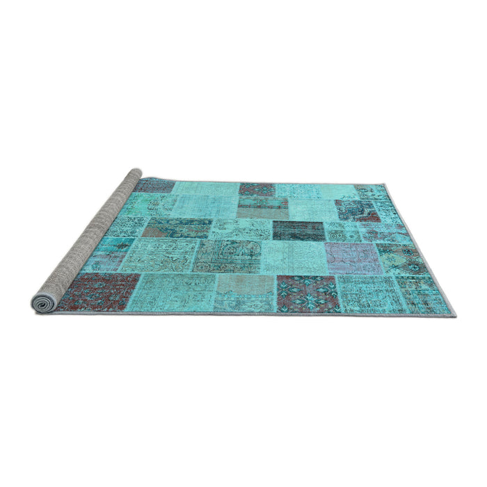 Sideview of Machine Washable Patchwork Light Blue Transitional Rug, wshcon1409lblu