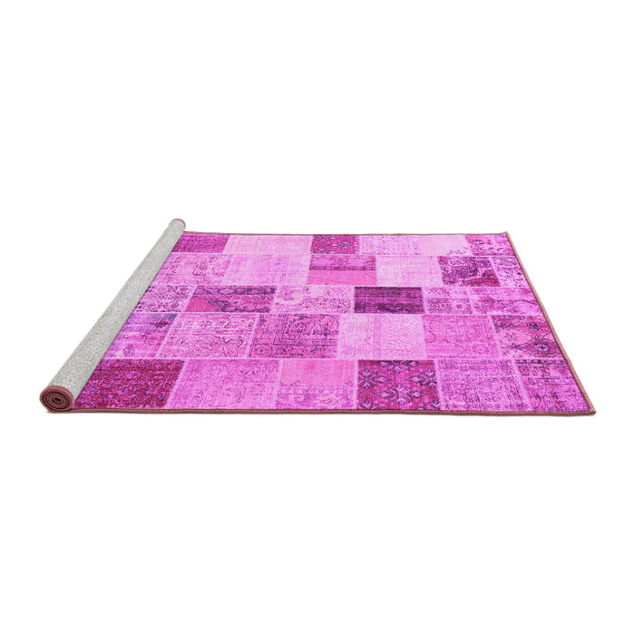 Sideview of Machine Washable Patchwork Pink Transitional Rug, wshcon1409pnk